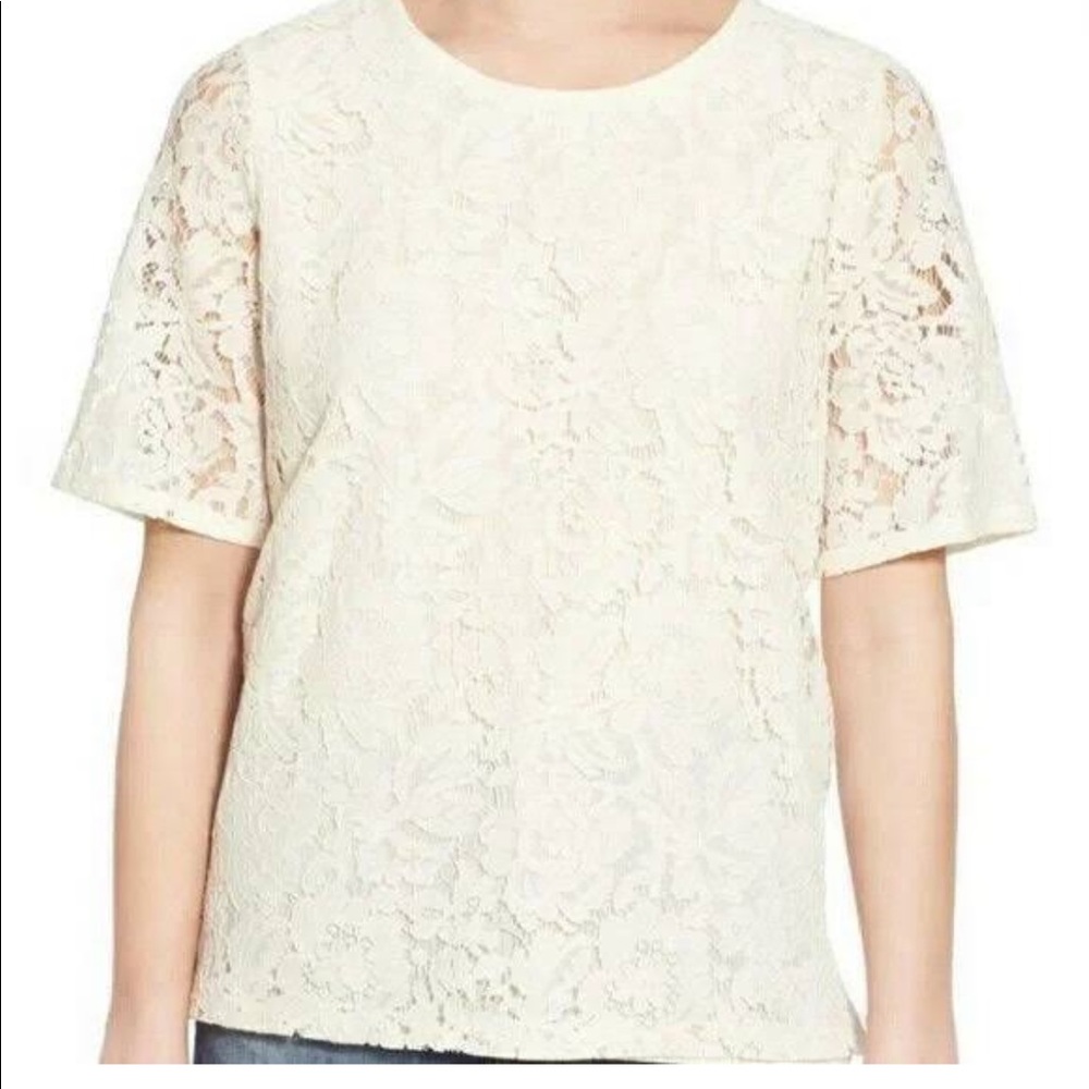 Madewell‎ lace short sleeve zippered back top. L
